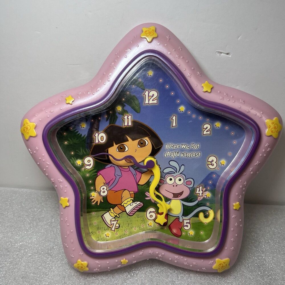WORKS Dora The Explorer Wall Clock Nickelodeon 2008 Nick Jr Star Boots Purple